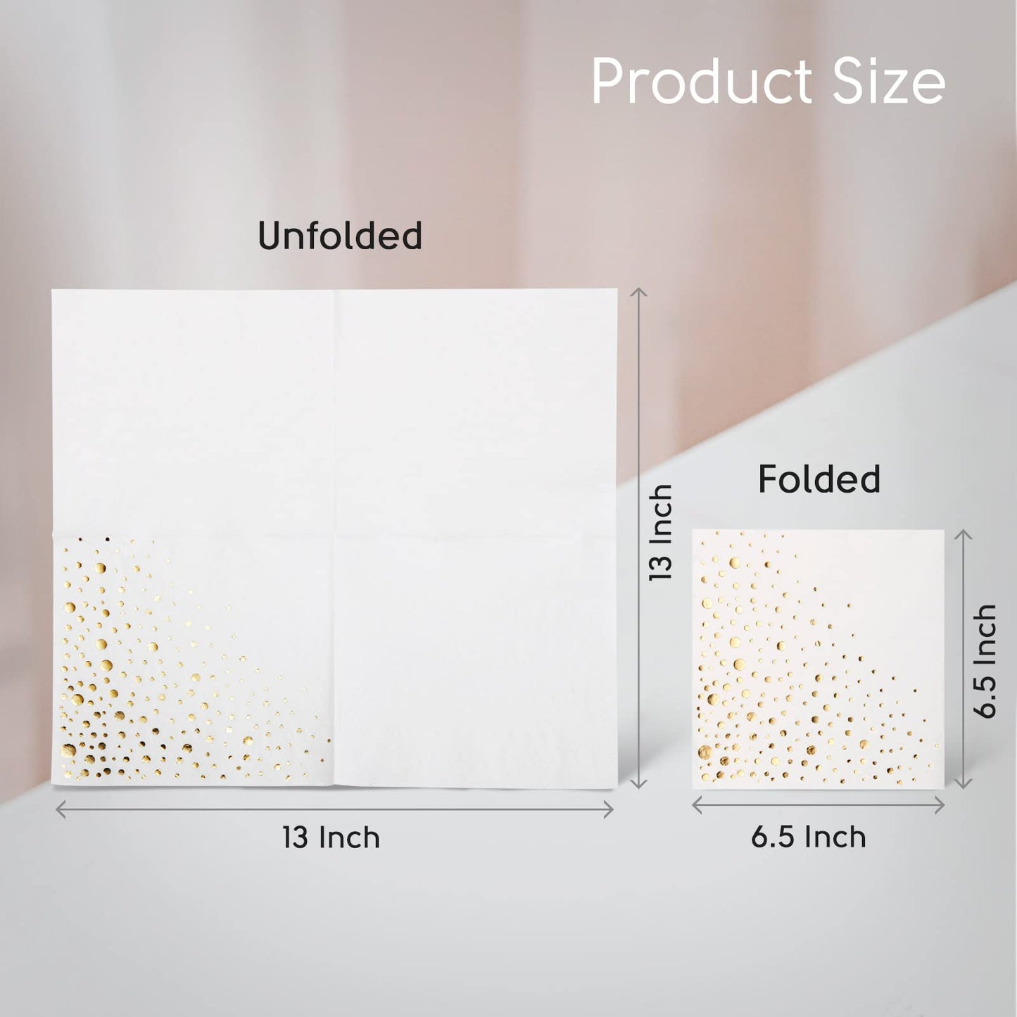 Stylish White and Gold Napkins for Party - 6.5 x 6.5 Inch Gold Lunch Napkins - 50 White&Gold Paper Napkins - 3-Ply Golds Luncheon Napkins - Wedding Napkins or Bridal Shower Napkins