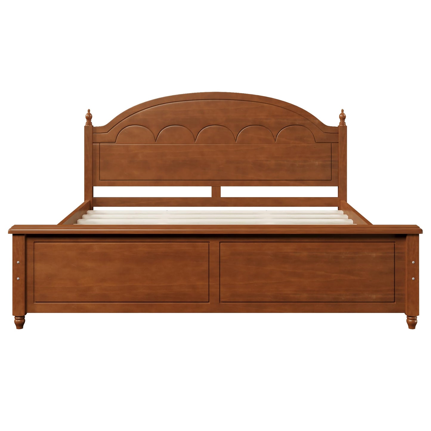 Merax Solid Wood Queen Platform Bed Frame with Arched Headboard, Durable Sturdy Construction, Classic Elegant Style, No Box Spring Needed, Easy Assembly, Oak