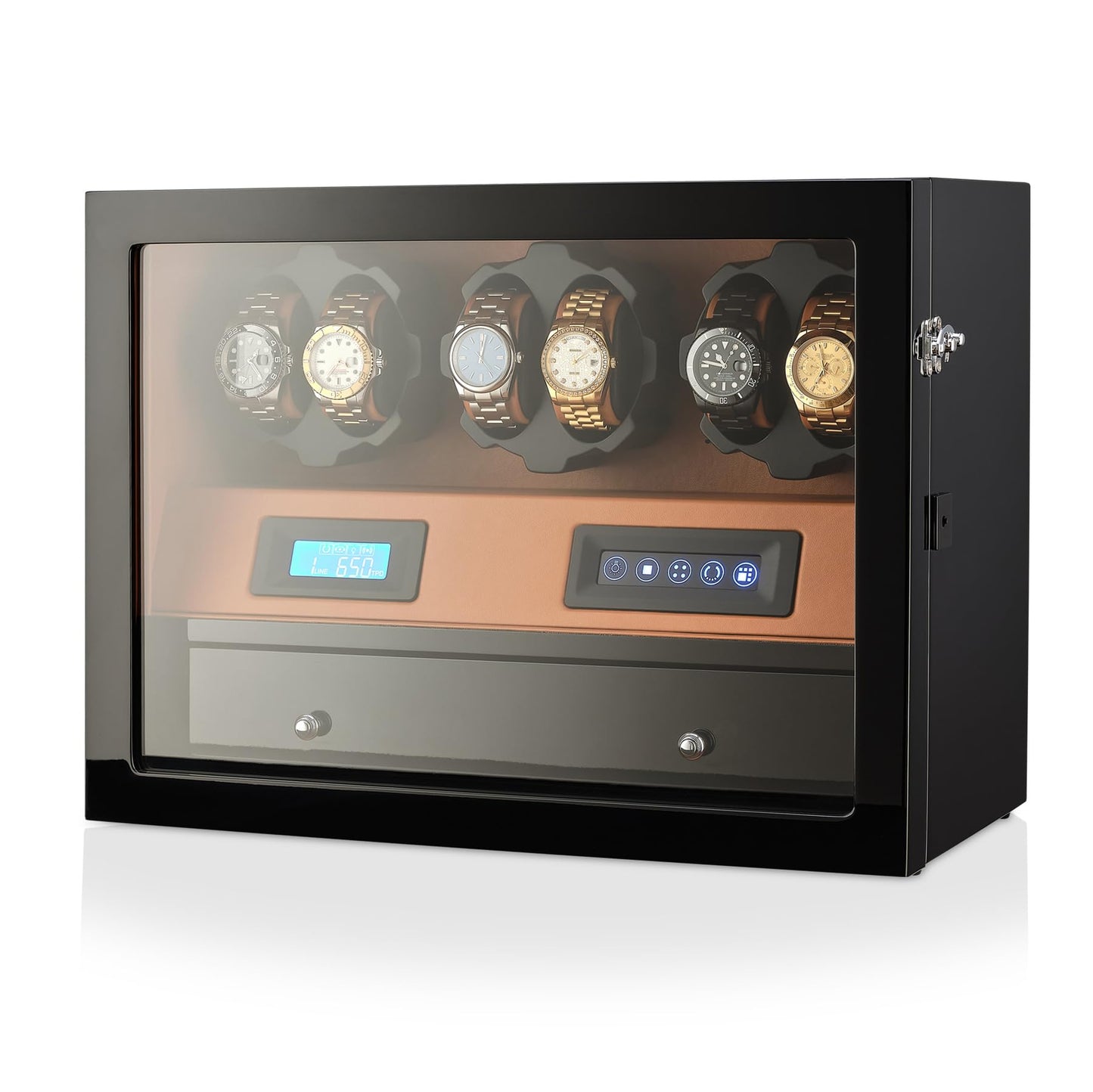 Automatic Watch Winder with 6 Storage Slots, LED Light and Automatic Motor-Stop Option