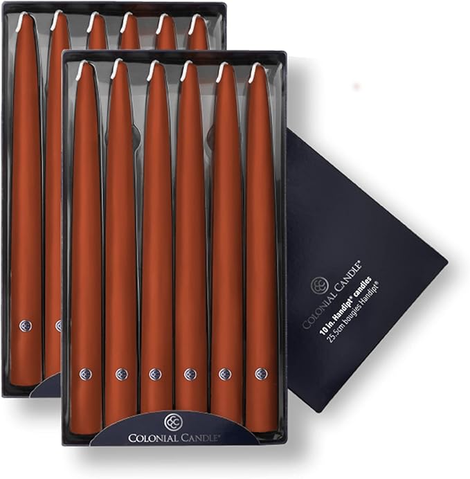 Colonial Candle Unscented Taper Candle, Handipt Collection, Amber, 10 in, Pack of 12 - Up to 8 Hours Burn