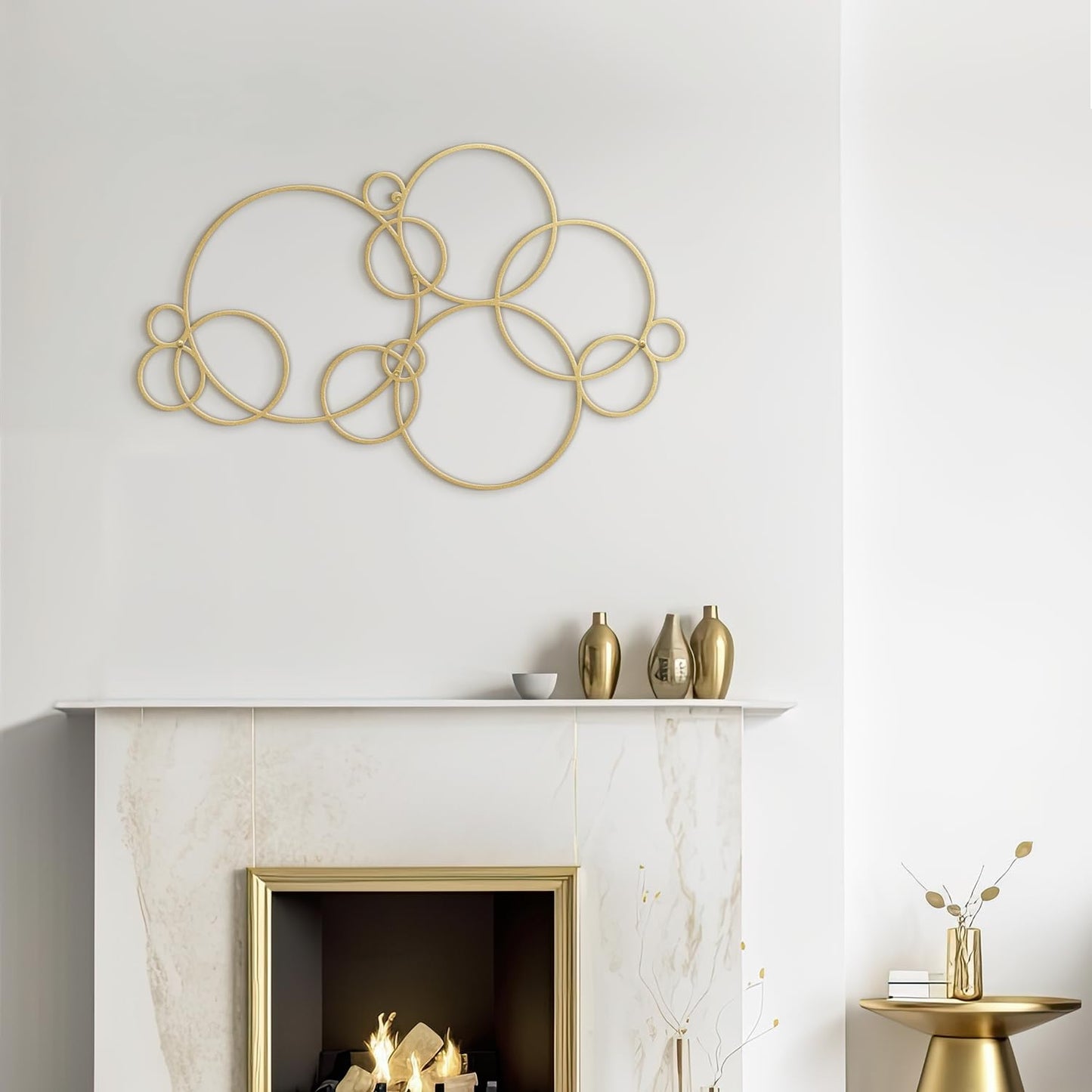 SIGNLEADER Metal Wall Decor Circles Bubbles Minimalist Modern Luxury Wall Sculpture Hangings 3D Statue Home Decoration for Living Room, Bedroom, Bathroom, Kitchen, Fireplace, Office - 36" Gold
