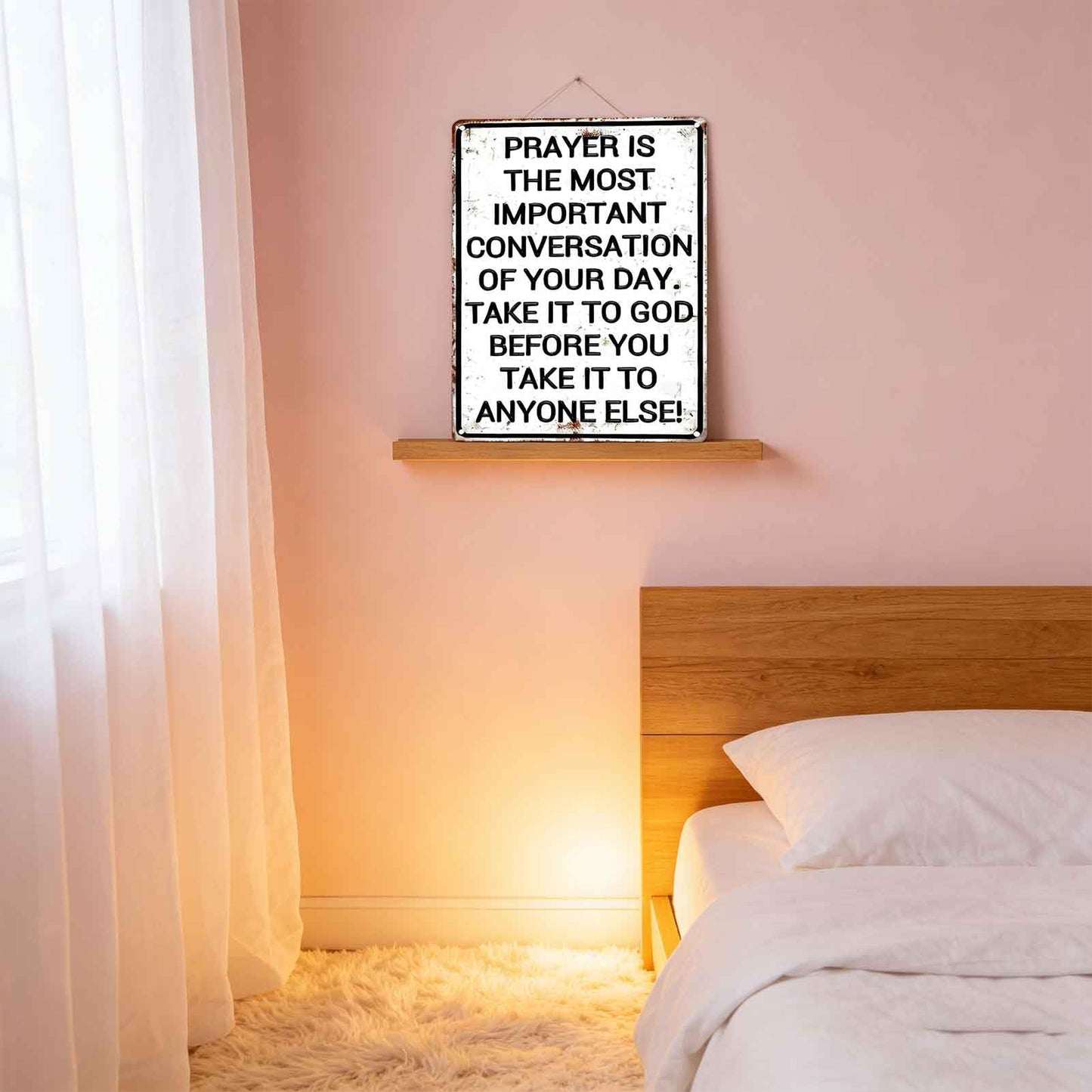 Christian Prayer Metal Wall Art Prayer Is The Most Important Conversation Decor Painting Pictures Black white Signs posters Prints for Interior Outdoor Room Home Nook Study Decoration 8x12In