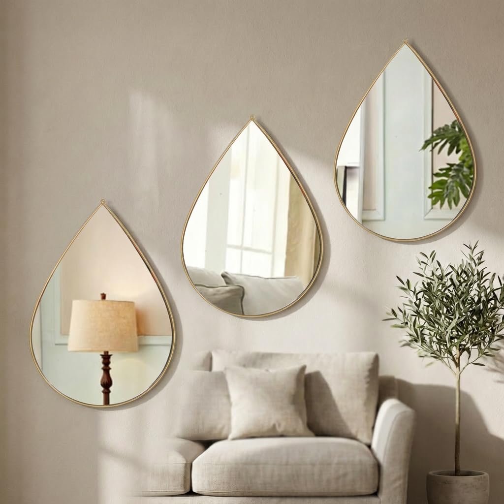 DECANIT Decorative Wall Mirrors Set of 3,Gold Accent Hanging Mirrors for Living Room, Bedroom & Entryway – Modern Farmhouse & Boho Home Decor