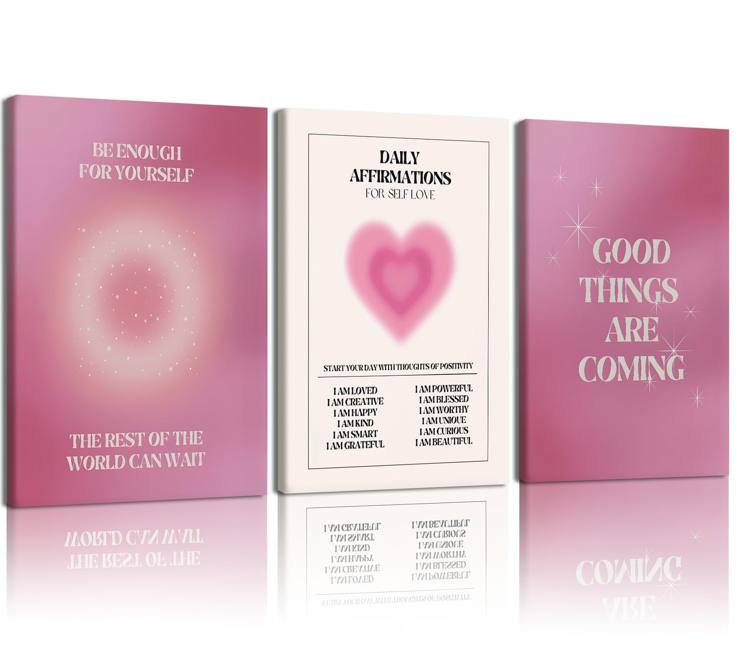 NCCXNCC 3-Pcs Pink Angel Digital Canvas Wall Art Daily Affirmations Wall Decor Painting Gradient Halo Artwork Aesthetic Poster Print Suitable for Apartments, Dormitories, Girls' Bedrooms 12x16 inch
