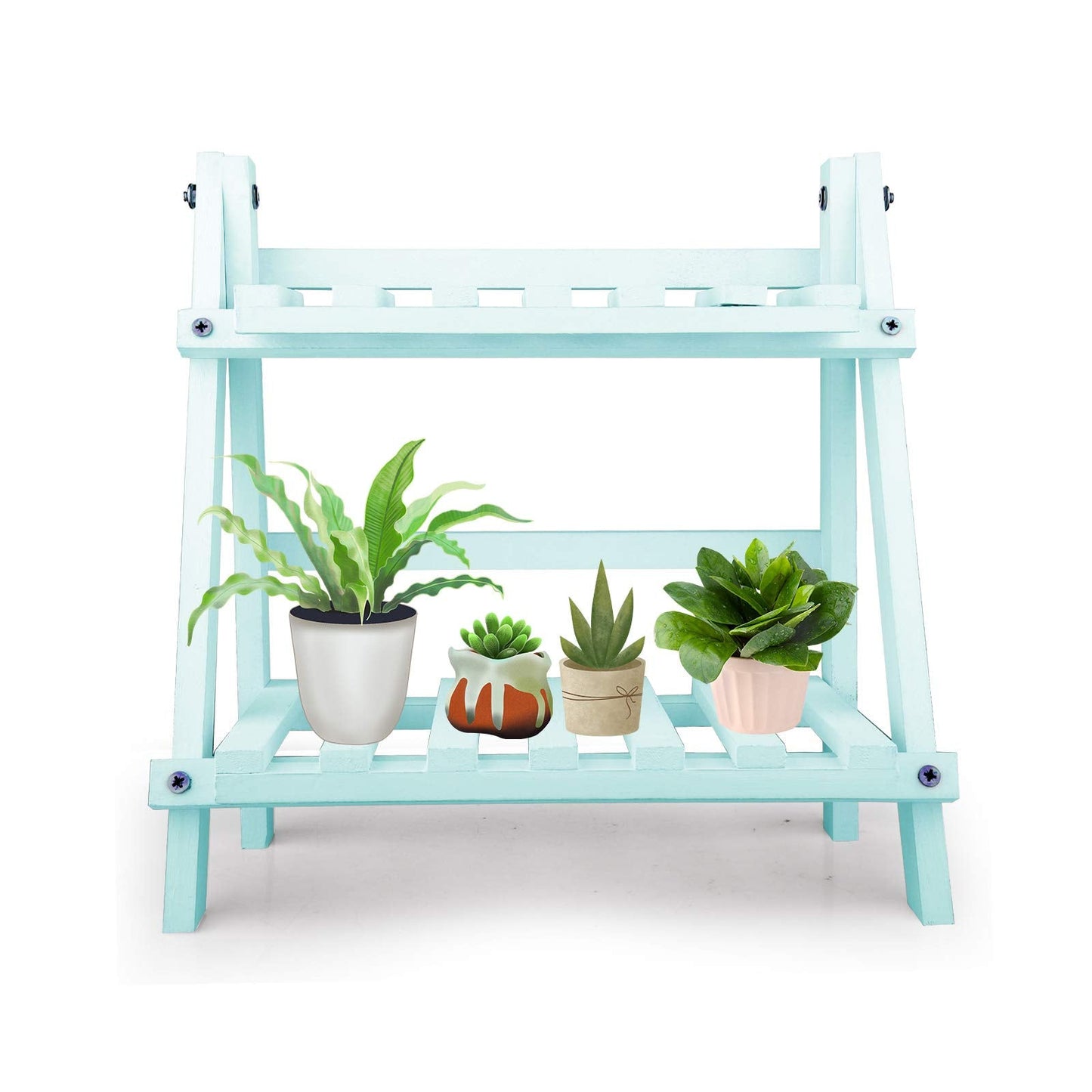 ZHZXBDGQ Wooden Plant Stand, 2 Tier Flower Display Rack Holder, Indoor Outdoor Plant Stand Flower Pots Holder for Home Desktop Garden Patio Balcony Decoration-Green