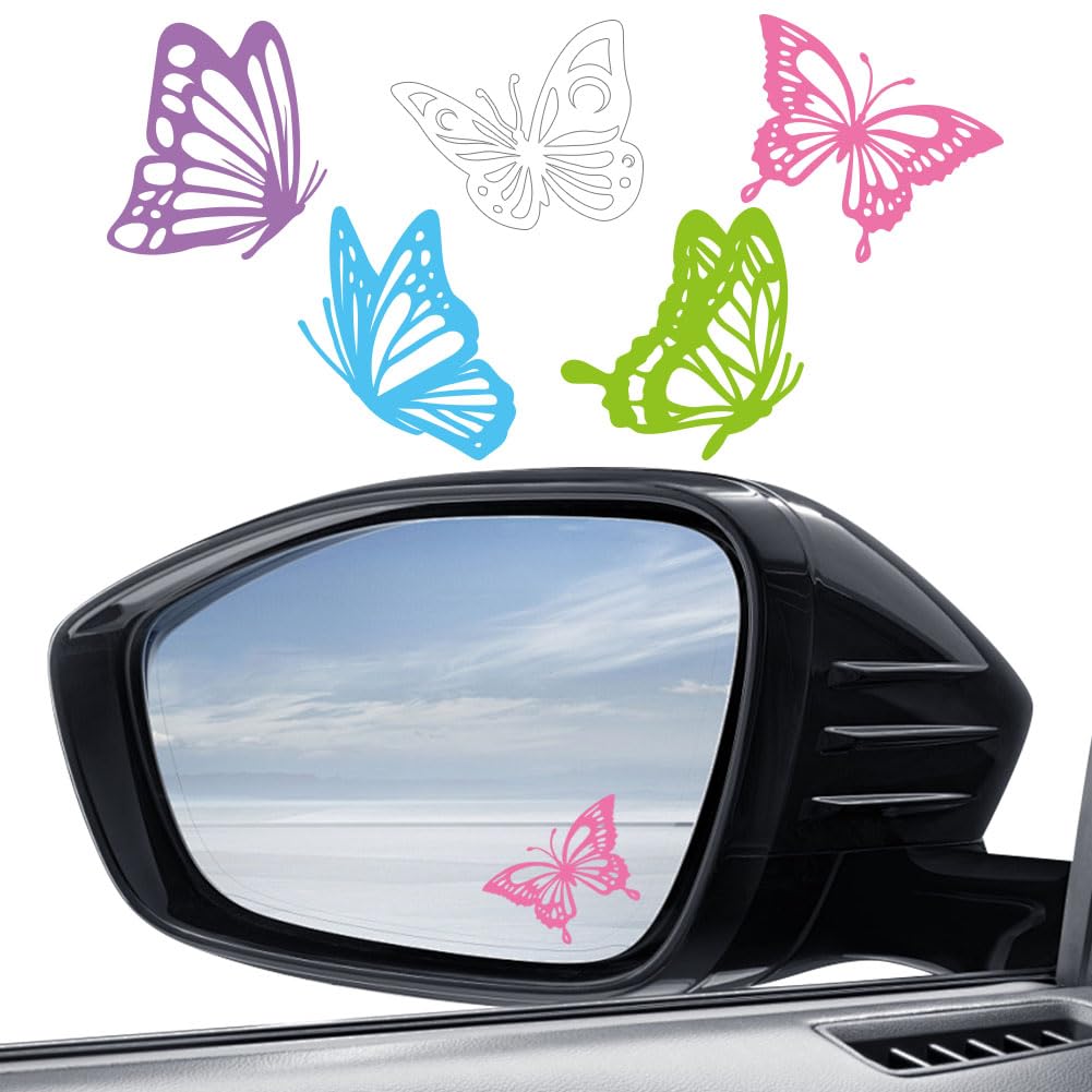 OLYCRAFT 4 Styles/Sheet Rearview Mirror Decal Butterfly Shape Window Stickers Car Side Mirror Sticker Removable Waterproof PVC Stickers for Car Decor Water Bottle Laptop Sticker - 4.5x4.5 inch