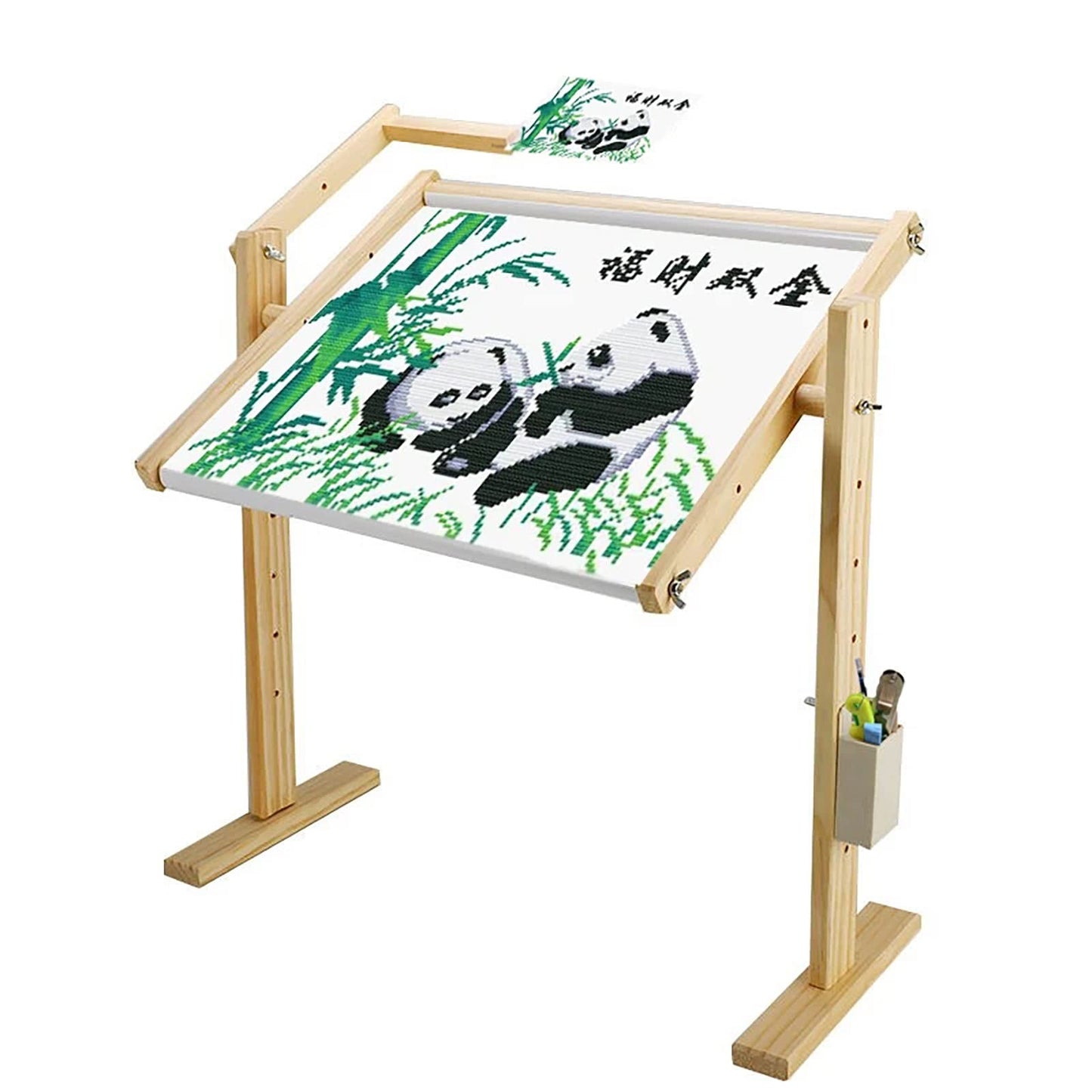 ELUKHT Vertical Solid Wood Cross Stitch Frame Embroidery Frame, 360° Rotatable Embroidery Stand Wooden Floor Tabletop Tapestry Frame, for Silk Painting Needlework,B (B Normal)