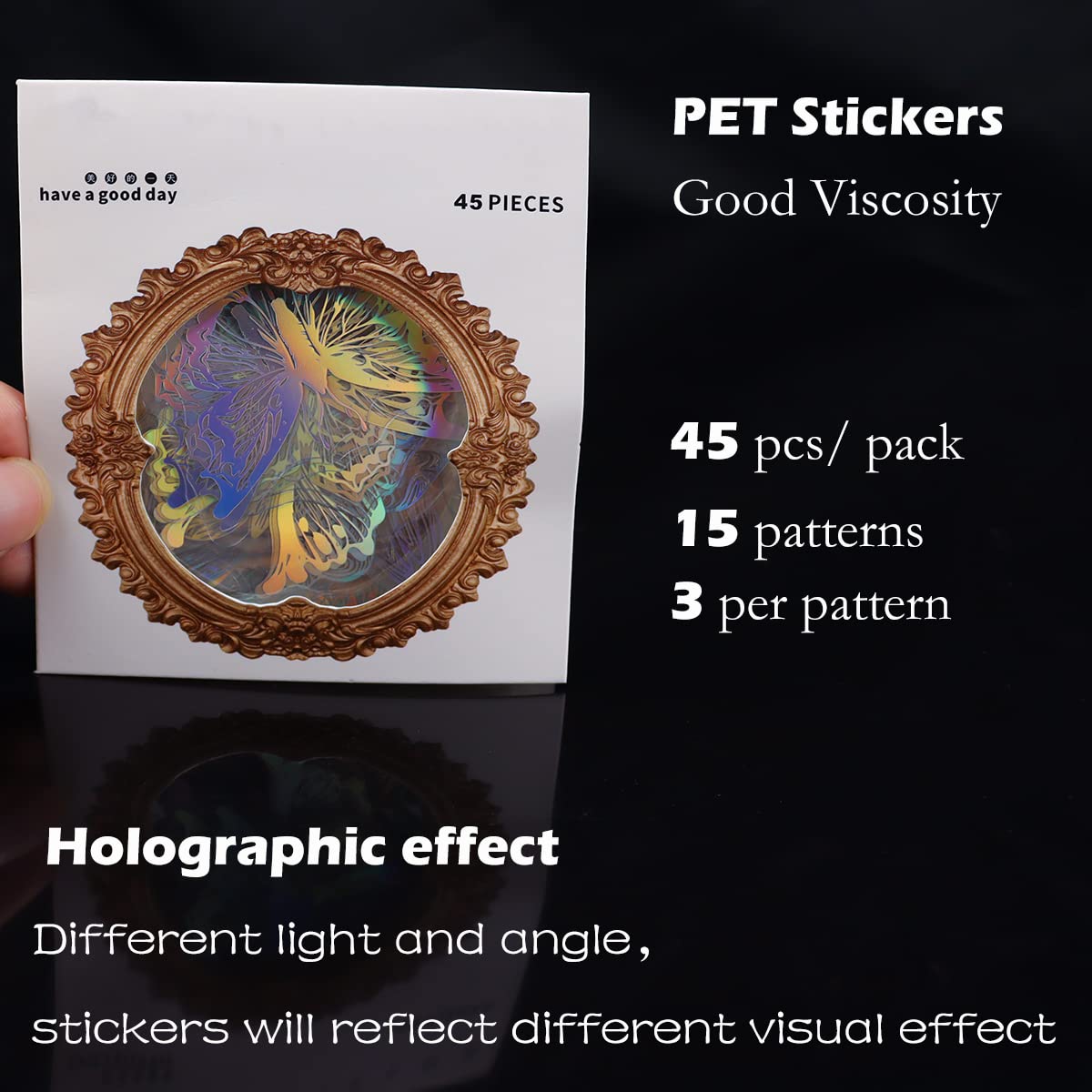 45Pcs Butterfly Holographic Stickers – Waterproof Transparent PET Decals for Scrapbooking, Journaling, Planners & DIY Crafts – Aesthetic Resin Stickers for Phone, Laptop & Water Bottle