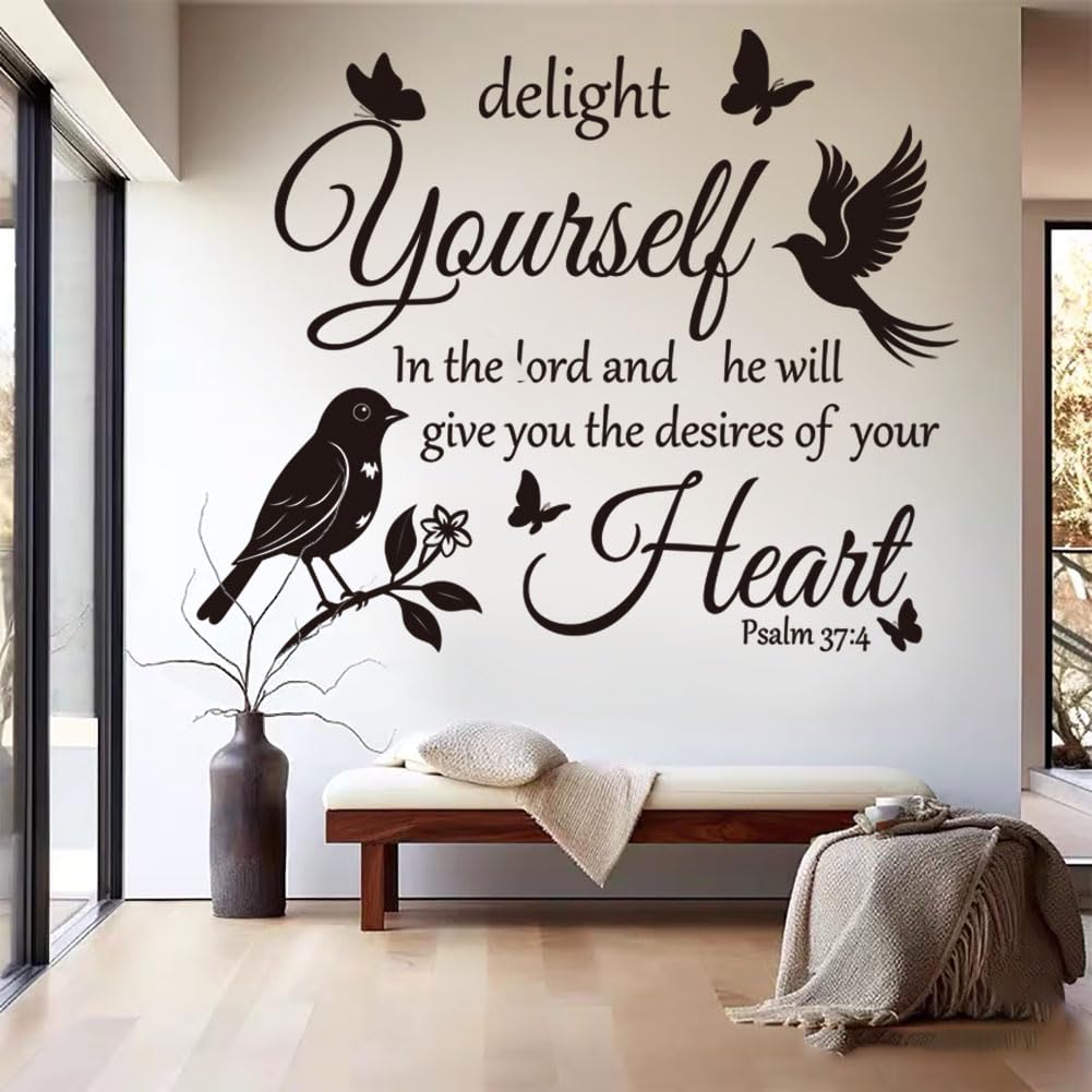 Bible Verse Wall Decal Inspirational Christian Wall Art with Birds & Butterflies | Easy to Apply Removable Vinyl Sticker for Home, Living Room, Bedroom, Church Decor