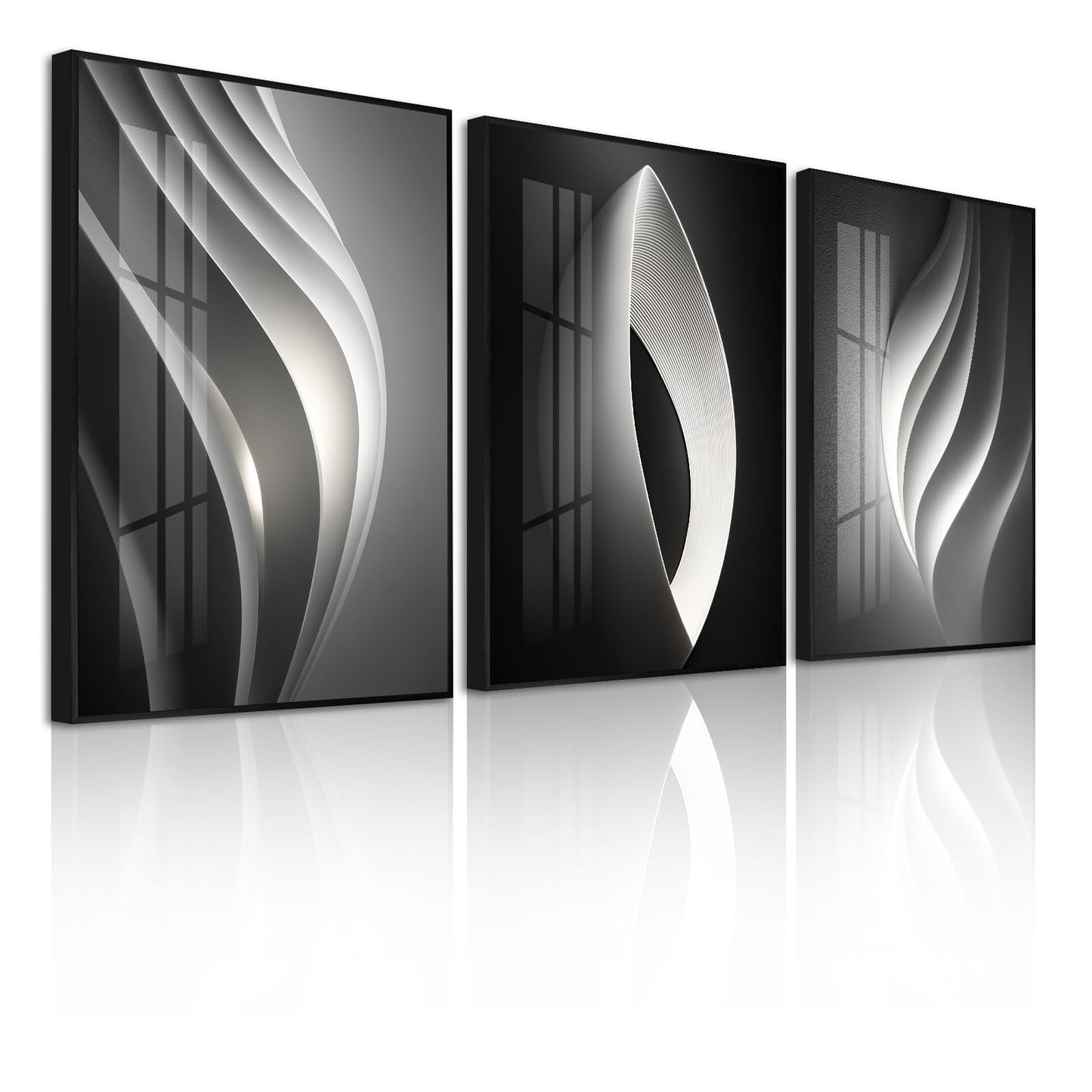 Altimpo Large Frame Modern Abstarct Wall Art for Living Room, Minimalist Bright Style 3 Piece Canvas wall art painting, Grey Melody Wall Art for Bedroom, Home, Hotel, Office 16x24IN