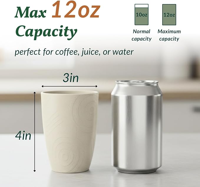 Homienly Plastic Cups Alternative 12oz - Wheat Straw Cups Set of 6 Reusable & Unbreakable Drinking Glasses Dishwasher & Microwave Safe Cups for Everyday Use-Beige