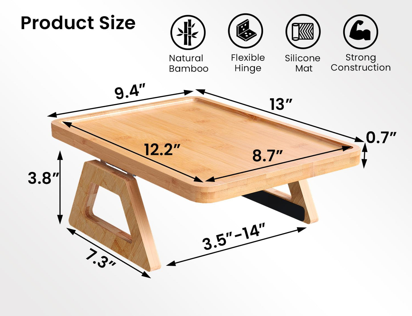 Danfoxer 2 Pack Couch Arm Tray,Bamboo Folding Sofa Tray,Sofa Armrest Trays Clip-On Couch Desk for Drinks,Snacks,Phone,Remote Control（Natural）