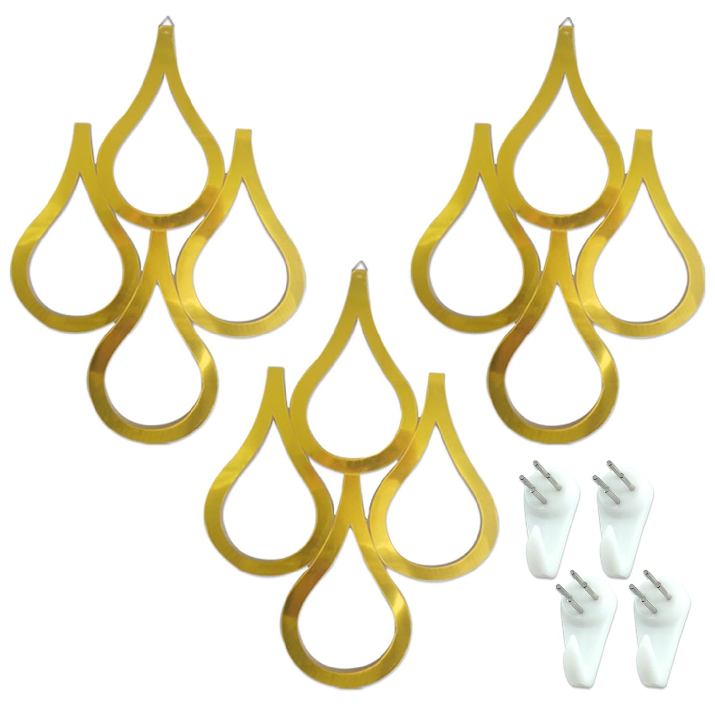 CONEHOY 3 Pcs Teardrop Wall Mirror Hanging Gold Wall Mounted Decorative Accent Mirror for Home Bedroom Living Room Bathroom(15.7 x 11 Inch)
