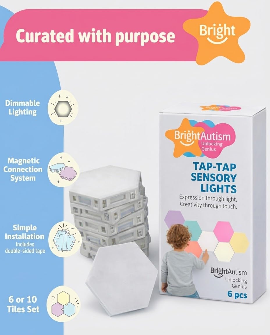 Bright Autism Tap-Tap Touch Sensory Lights – Dimmable Room Lighting for Therapeutic & Educational Play. Visual & Tactile Soothing LED Stimulation. Perfect Addition to Your Child's Bedroom (6pcs)