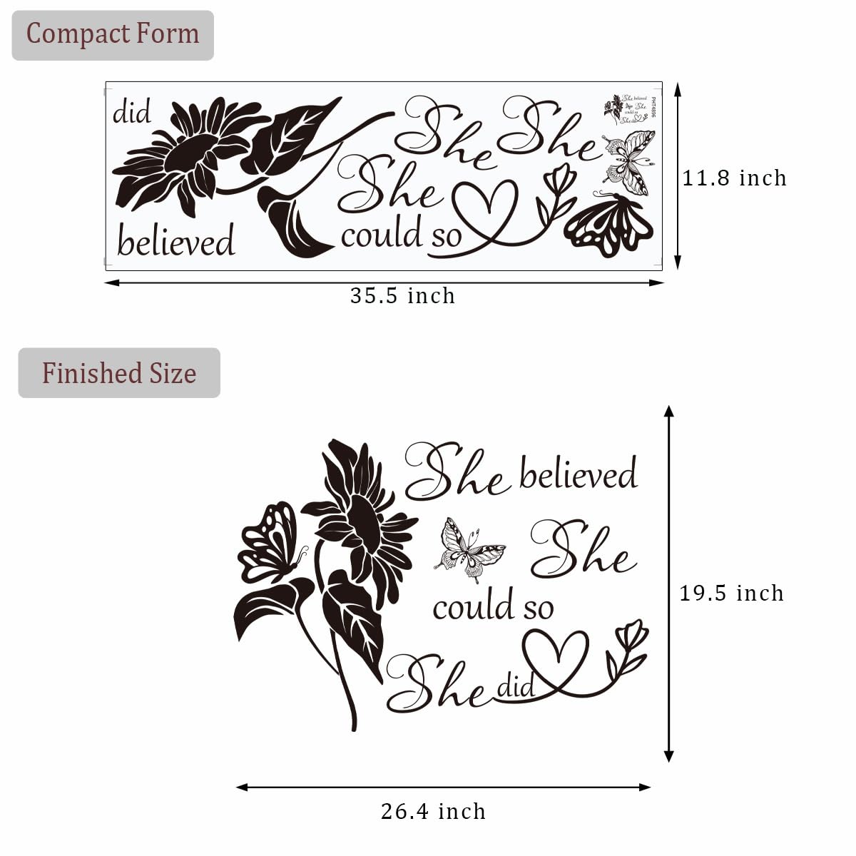 Inspirational Wall Decal Quotes Flower Wall Stickers Positive Word Letter Decals She Believe She Could So She Did Wall Art Positive Sayings Sticker for Women Girls Bedroom Living Room Decor.