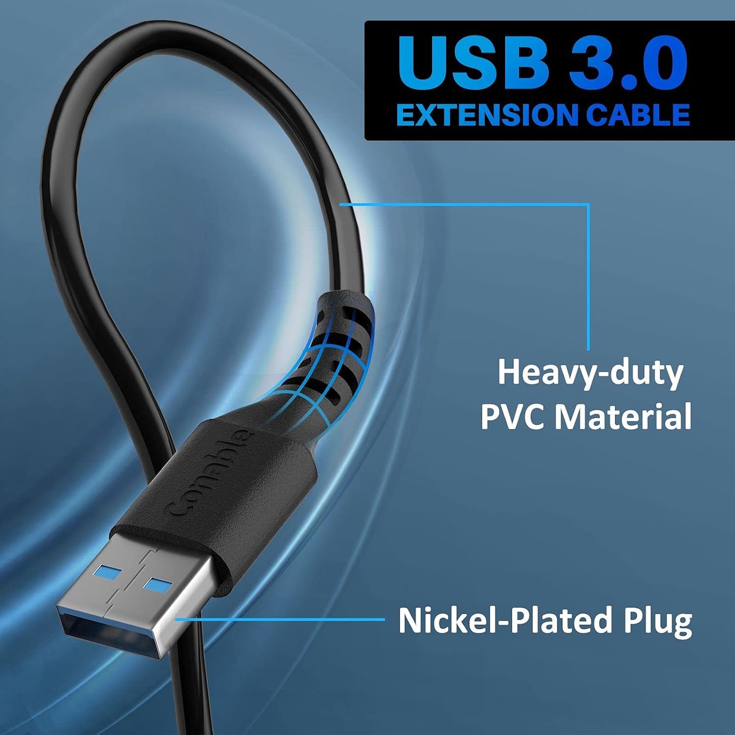 3 Pack 3.0 4 5Gbps 5 USB Extension Cable Feet, USB A Male to Female Extender Cord, Data Transfer for Webcam, Printer