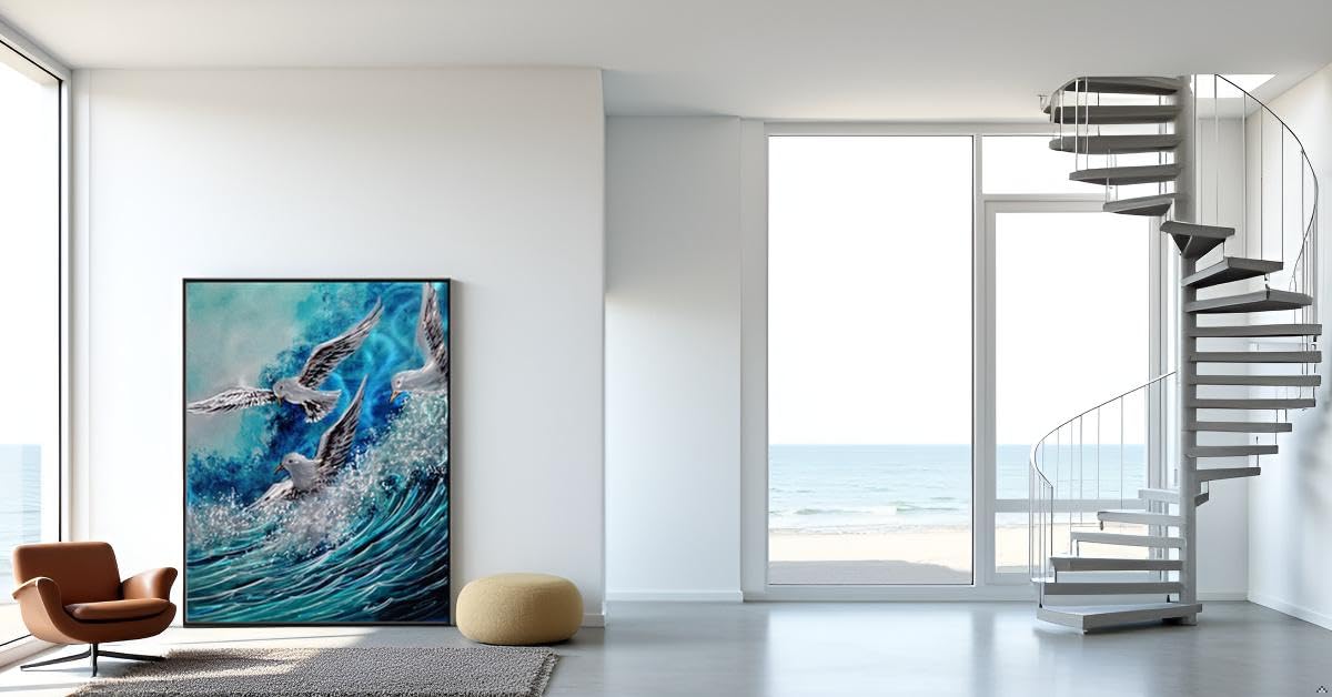 Yihui Arts Coastal Metal Wall Art - Stunning Seawaves Aluminum Artwork, Perfect Home Accent for Living Room, Bedroom, or Hallway Decor