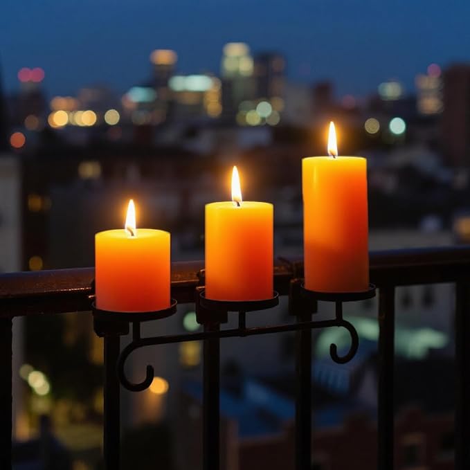 Set of 3 Different Size Orange Pillar Candles, Unscented Dripless 2.75x3, 2.75x4, 2.75x6 Inch Fall Colored Cylinder Column Wax Candles for Thanksgiving Day Power Outage Emergency Table