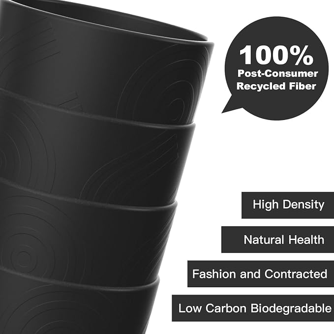 Wrova Wheat Straw Cups 6 PCS Good Alternative to Plastic Reusable Cups 12 oz Unbreakable Drinking Cup Reusable Dishwasher Safe Water Plastic Glasses Black