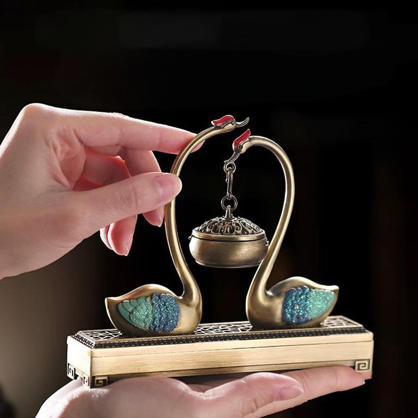 Swan Hanging Incense Holder Burner with Removable Ash Collector - Cone ncense Holder for Sticks, Brass Multi-Fuel for Yoga Meditation, Spiritual Studio Essentials, Zen Space Decorr