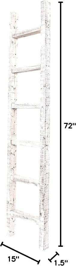 BARNWOODUSA Rustic Decorative Ladder - 100% Upcycled Wood (72" x 12" x 1.5", White Wash)