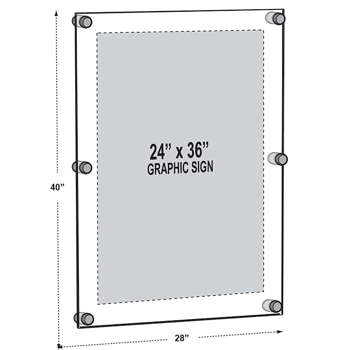 Azar Displays 105536-2PK Floating Acrylic Wall Frame with Silver Hardware Stand Off Caps, Clear Hanging Photo Frame Display Mount with Frameless Border, for Large Prints, 24" x 36", (Pack of 2)