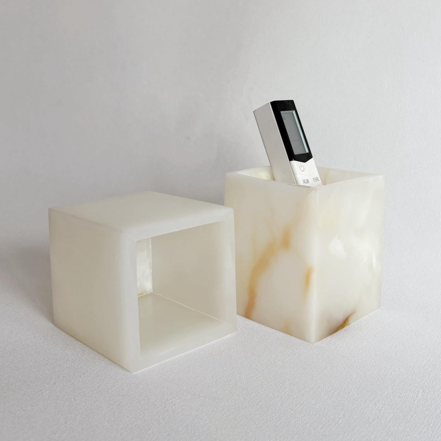 StonePlus Natural Marble Stone Square Storage Container Empty Vessel Holder Cup for Candle/Pens/Sundries items (White Onyx)