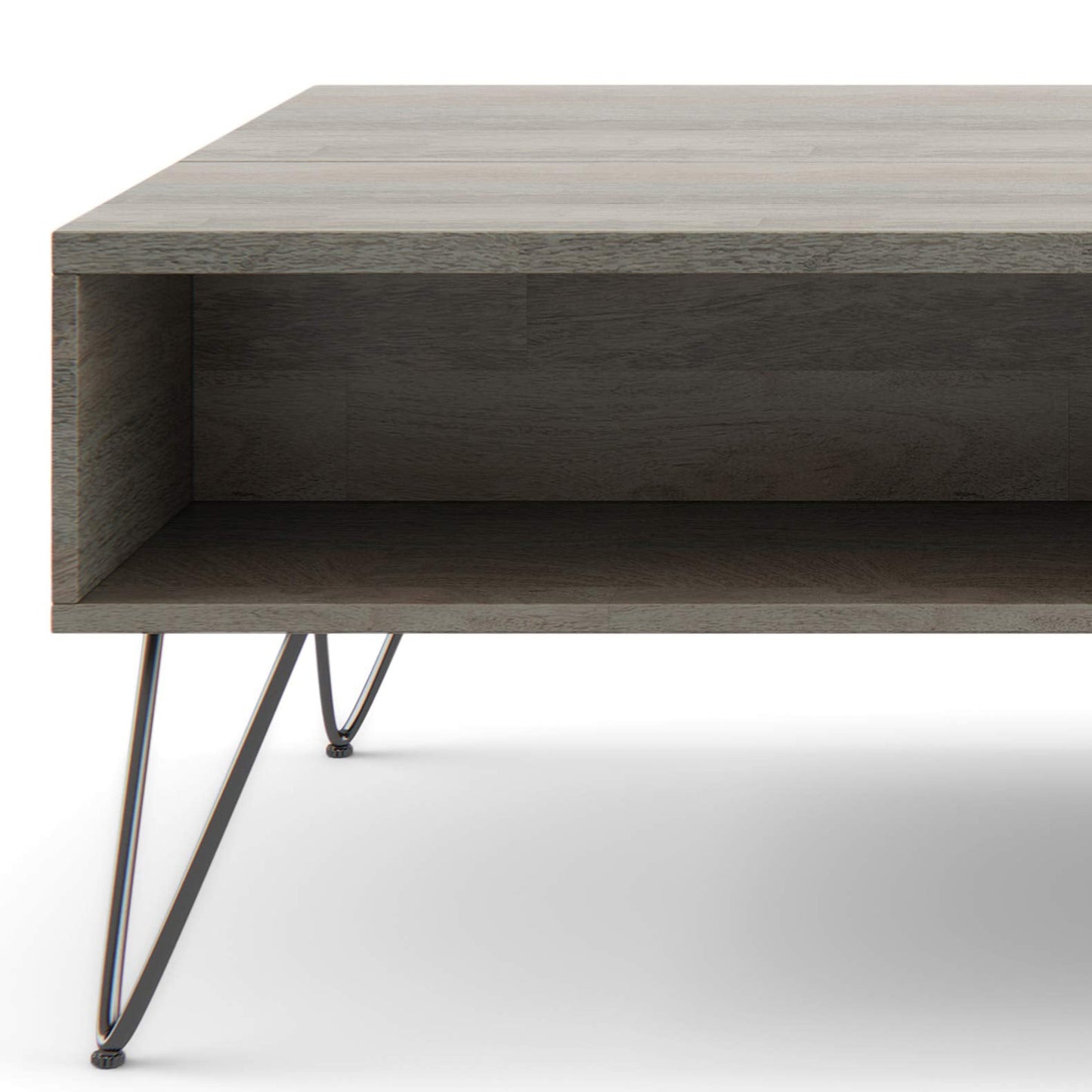 SIMPLIHOME Hunter SOLID MANGO WOOD and Metal 48 inch Wide Rectangle Industrial Lift Top Coffee Table in Grey for the Living Room and Family Room