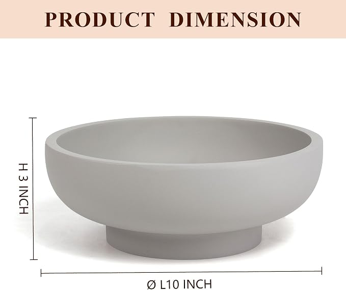 YMXYJM Large Decorative Concrete Bowl, Modern Handicraft Bowls for Home Decor, Decorative Fruit Bowl for Kitchen Counter, Stylish Key Bowl for Entry Table, Gray
