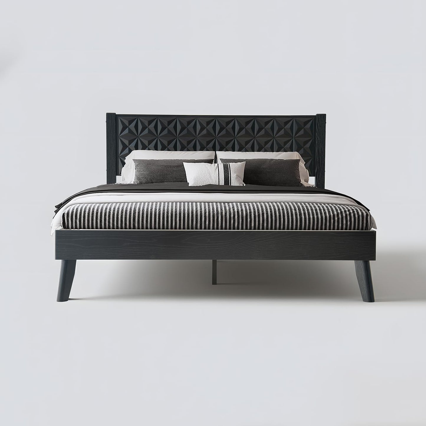 King Size Platform Bed Frame with Solid Wood Headboard & Footboard, 12 Sturdy Slatted Base with Central Metal Legs, Noise-Free & Slip-Free, Easy Assembly, No Box Spring Needed, Ebony Oak Finish UPK-35