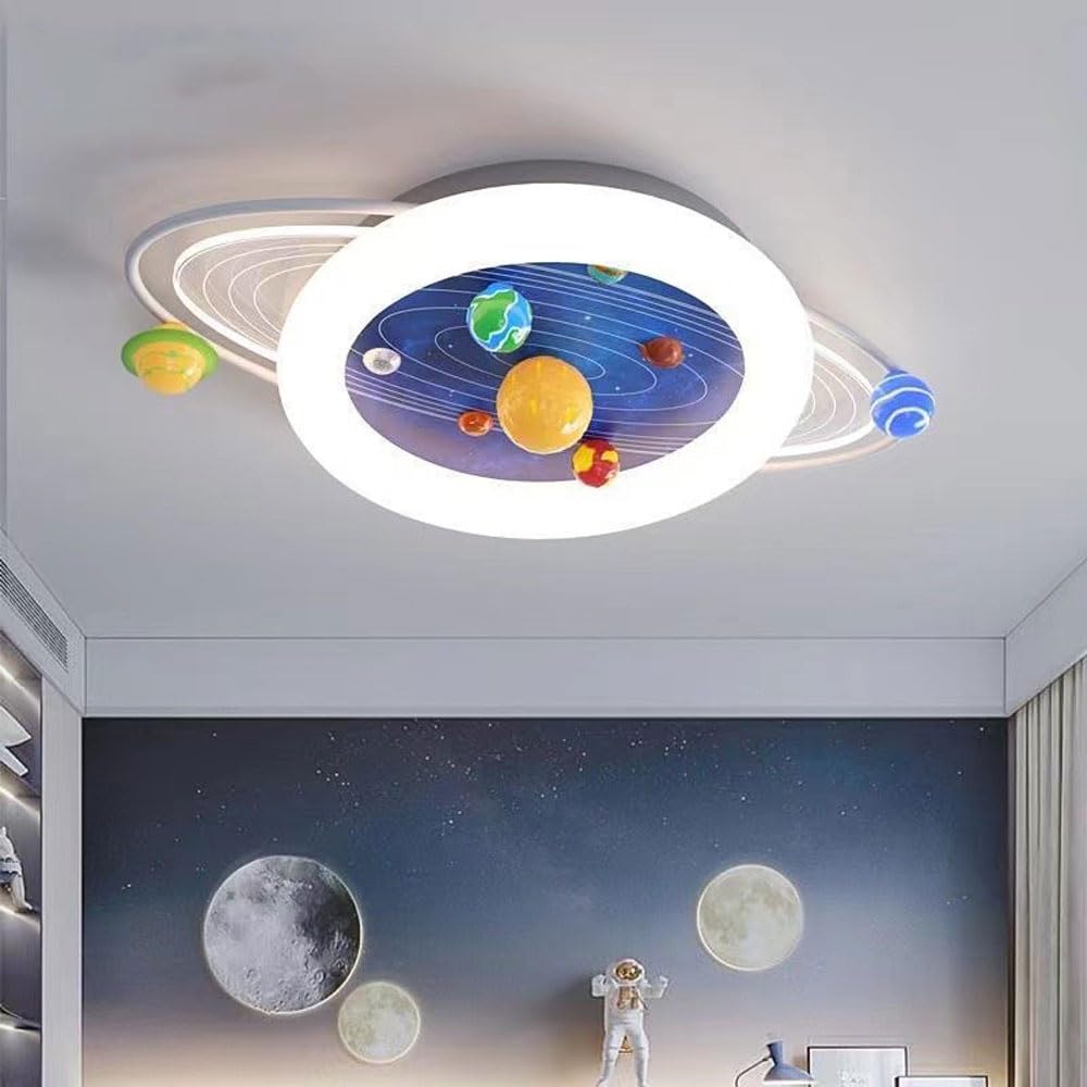 YXTSIMV LED Ceiling Lamp Modern Dimmable Creative (with Remote Control Device) 24.8-inch Universe Planet Acrylic Lampshade Suitable for Children's Room Nursery Kindergarten Girls/Boys Room