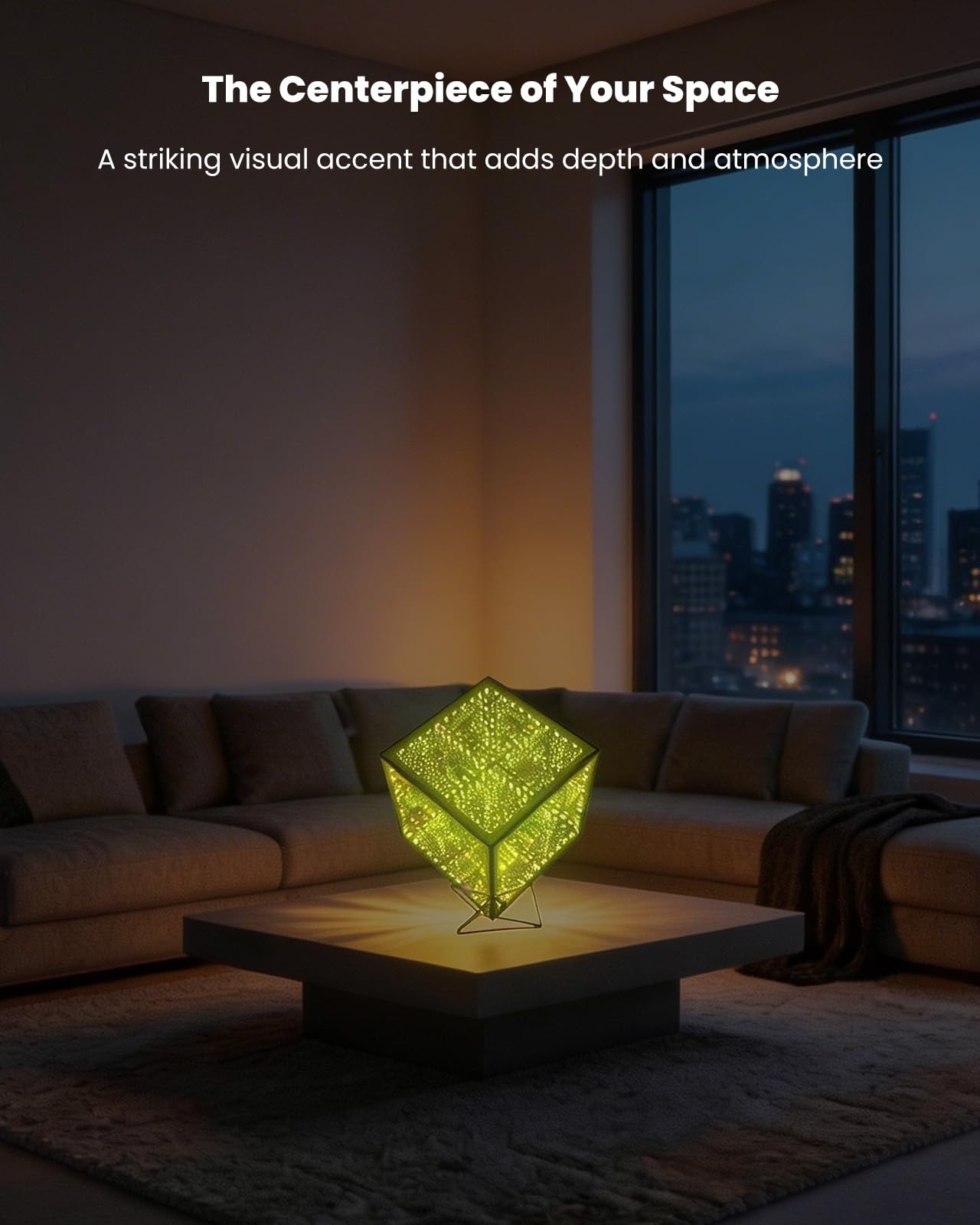 Nobiggie Infinity Mirror Cube Ambient Lighting, 3D Deep Space RGB LED Mood Light with Music Rhythm Sync, Futuristic Hypercube Decor for Home, Bedroom & Living Room (Space Black, Plus - 6 Inch)