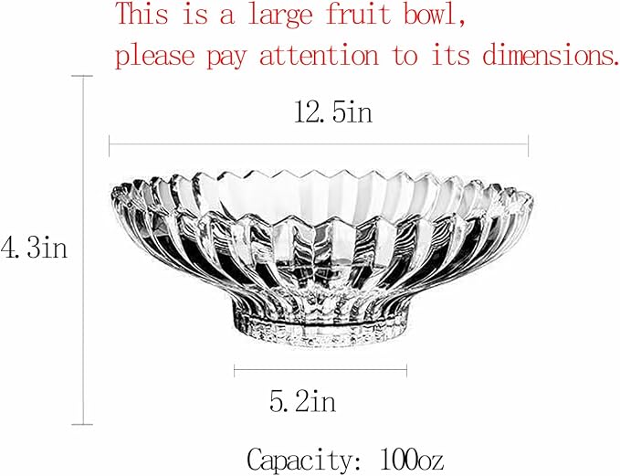 Glass Fruit Bowl or Decorative Bowl, used for Kitchen counter or living room center table decoration, 12.5inch Fruit Bowl or Center Bowl (White)