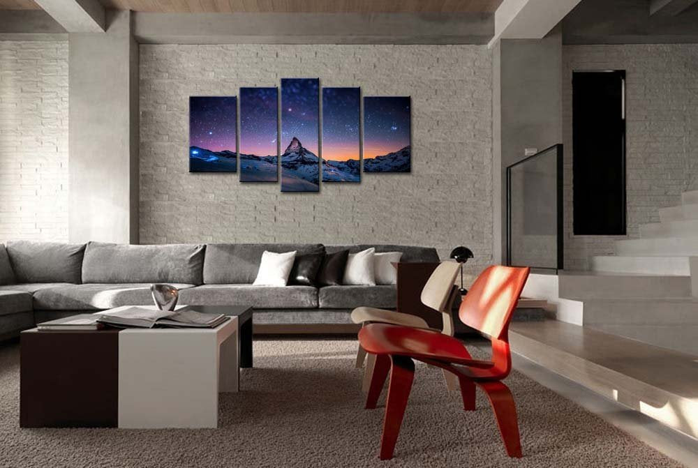 Starry Night Sky Wall Art Space Purple Star Skyline Over The Mountain Painting Prints On Canvas The Picture Landscape Artwork for Home Modern Decoration Print Decor for Living Room