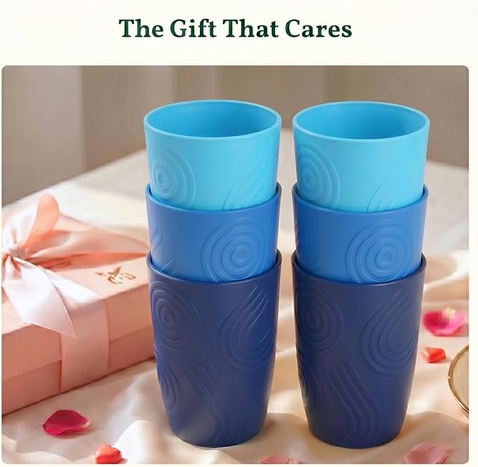 Homienly Wheat Straw Cups 16oz,Unbreakable Cups-6 PCS Freezer and Dishwasher Safe Cups for outdoor gatherings,Picnic,Travel-Blue Sky