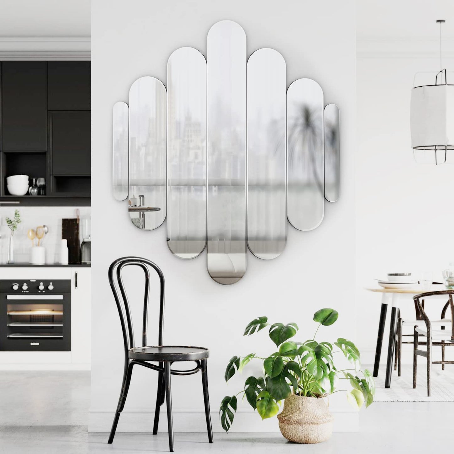 osemy 32" x 28" Elegant Frameless Cluster Arched Wall Mirror Aesthetic Modern Decorative Real Glass Wall-Mounted Mirrors for Living Room Bedroom Entryways Home Decor