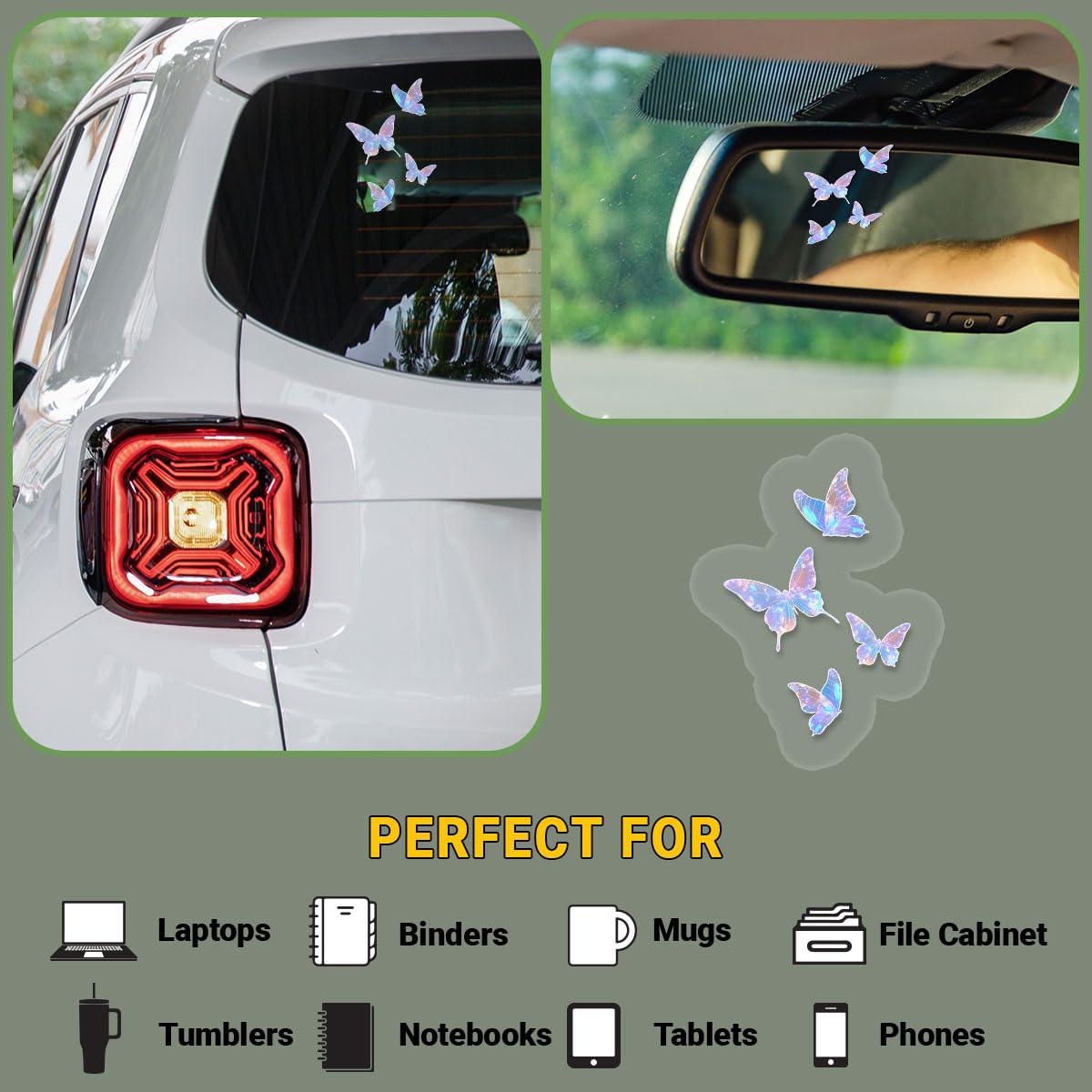 3 Pcs Butterfly Sticker – Aesthetic UV DTF Waterproof Vinyl Decal for Car Mirror, Laptop, Glass, Window, Journals, Symbol of Transformation and Beauty Gift for Women, Teens – 3 Inches (Butterfly)
