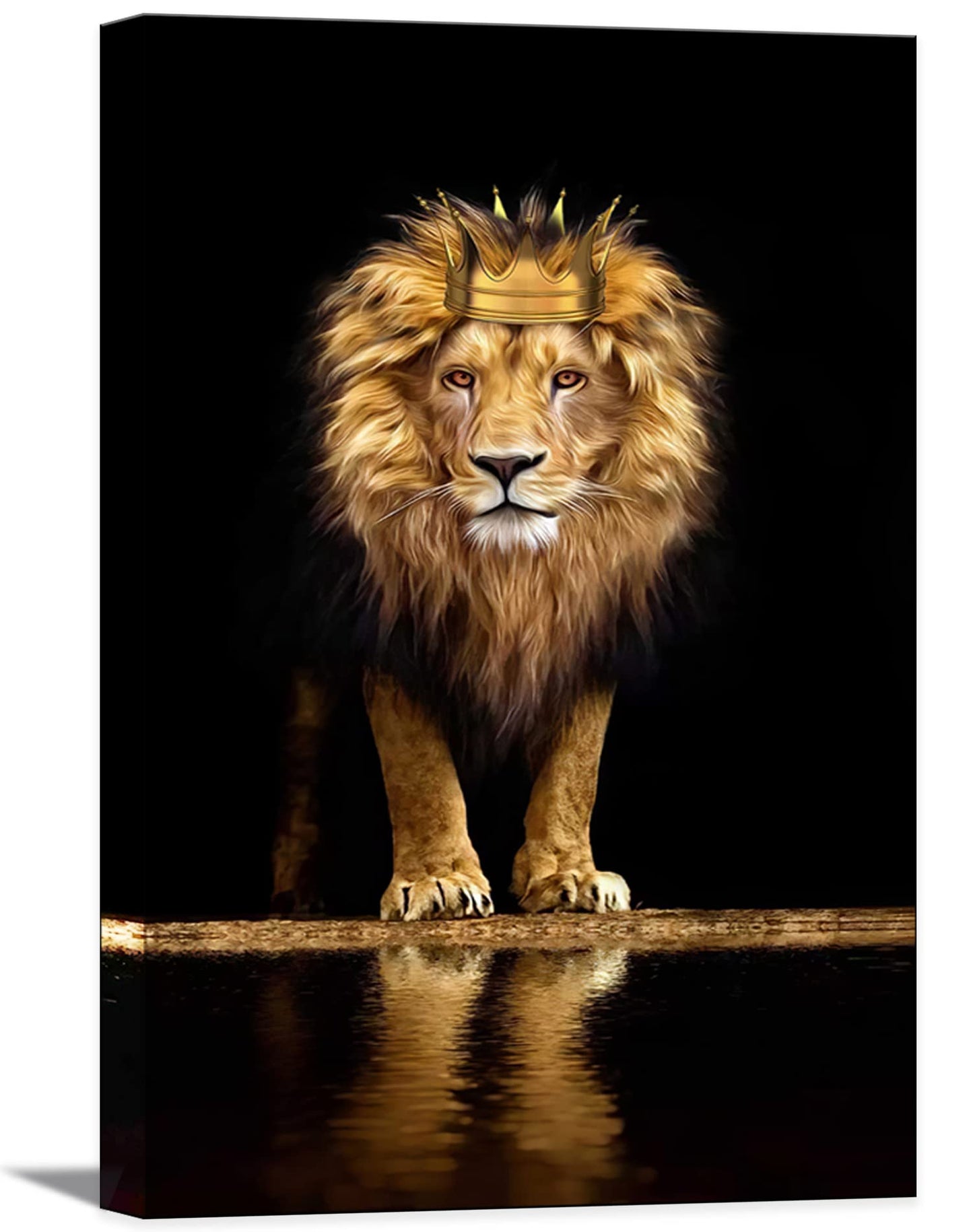 Tribute to art Lion Canvas Print Wall Art,A with a crown noble and confident,Black Golden Animal for Living Room Office Decor Home Decoration Framed Ready Hang,bedroom men (Lion king, 16inchx12inch)