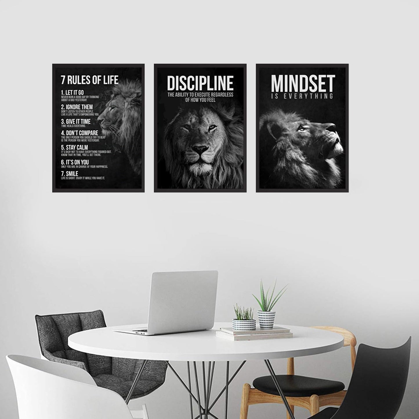3 Pcs Lion Inspirational Quotes Wall Art 7 Rules of Life Poster Wall Decor Pictures Office inspiration Canvas Posters Prints for Home Office gym study workplace Decoration 12x16 in Unframe