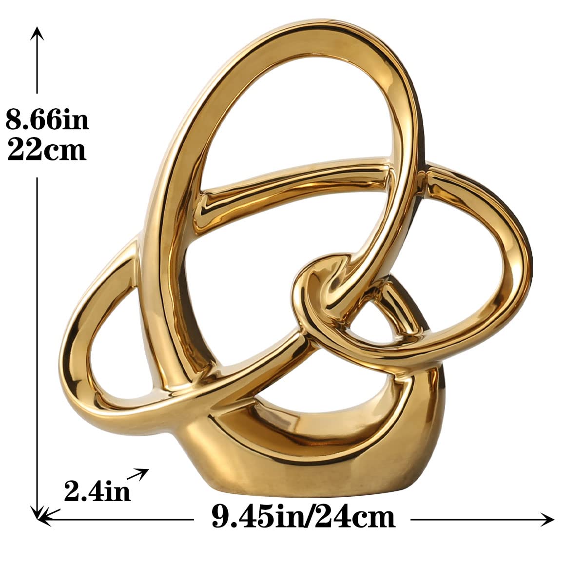 Modern Gold Knots Decor Ceramic Statue - Abstract Home Accent & Tabletop Figurine for Living Room, Bedroom, Bathroom, Office, Shelf, Mantel - Wedding, Coffee Table, Dining Room Centerpiece Decoration