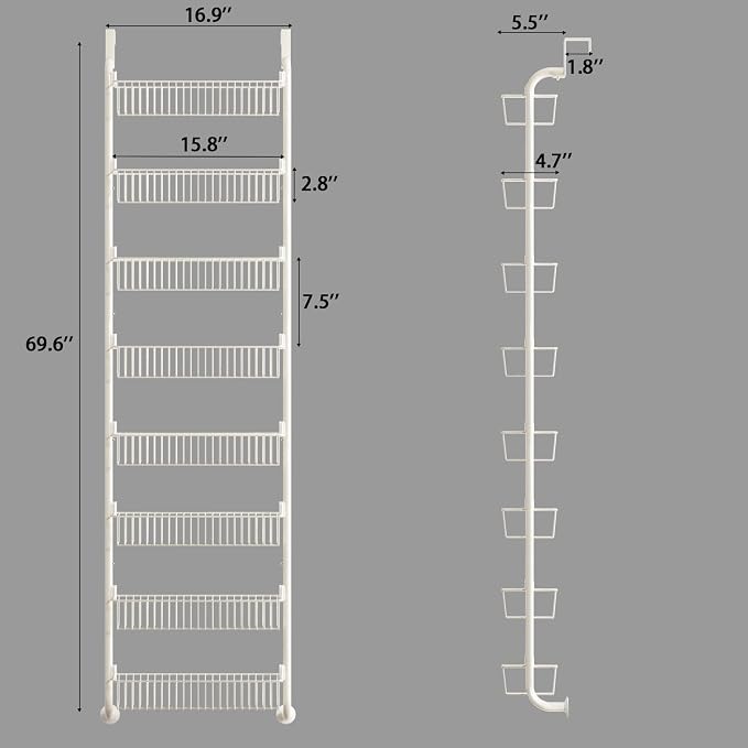 MIAOLI Over the Door Pantry Organizers and Storage, 8-Tier Spice Rack, Home & Kitchen Storage Shelves for Cabinet, Large Capacity Hanging Seasoning Organizer, Laundry Room Organization, White