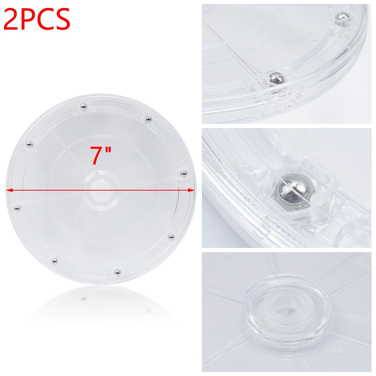 MY MIRONEY Heavy Duty Lazy Susan Turntable Organizer 7" Clear Acrylic Rotating Swivel Stand with Steel Ball Bearings for Spice Rack Cake Decorating TV Laptop Pack of 2