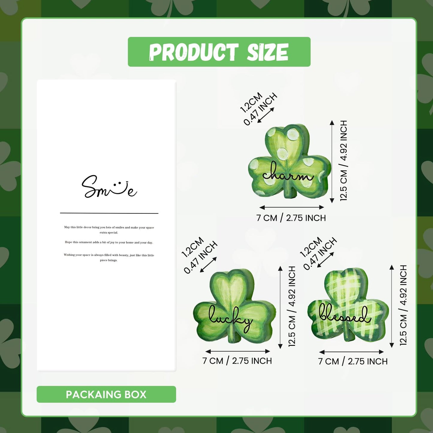 Smile St.Patrick's Day Wooden Shamrock Block Decor Set of 3 Lucky Blessed Charm Clover Ornaments, Tabletop Shelf Lucky Decoration