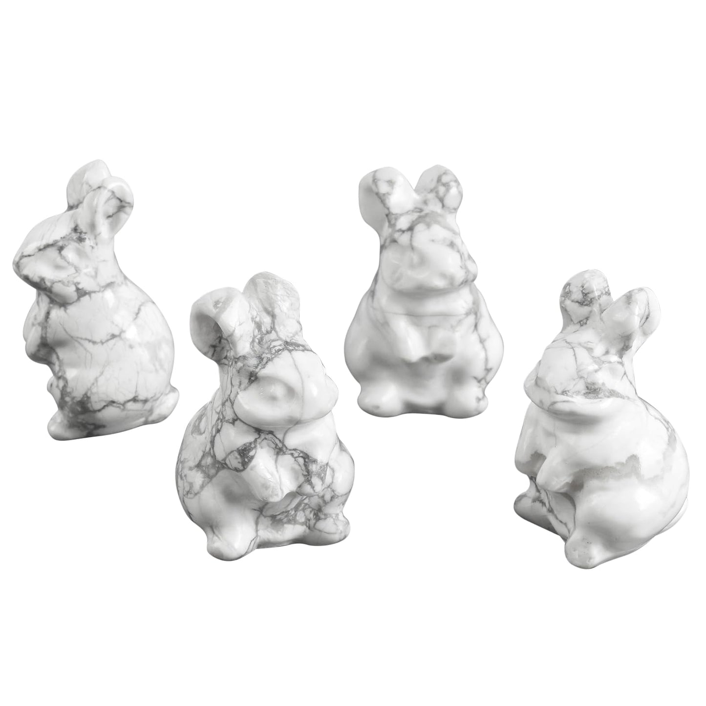 Loveliome Crystal Mini Rabbit Figurine, 1.5 Inch Bunny Sculpture Statue Gemstone Animal for Home Décor or Collectibles, White Howlite Turquoise