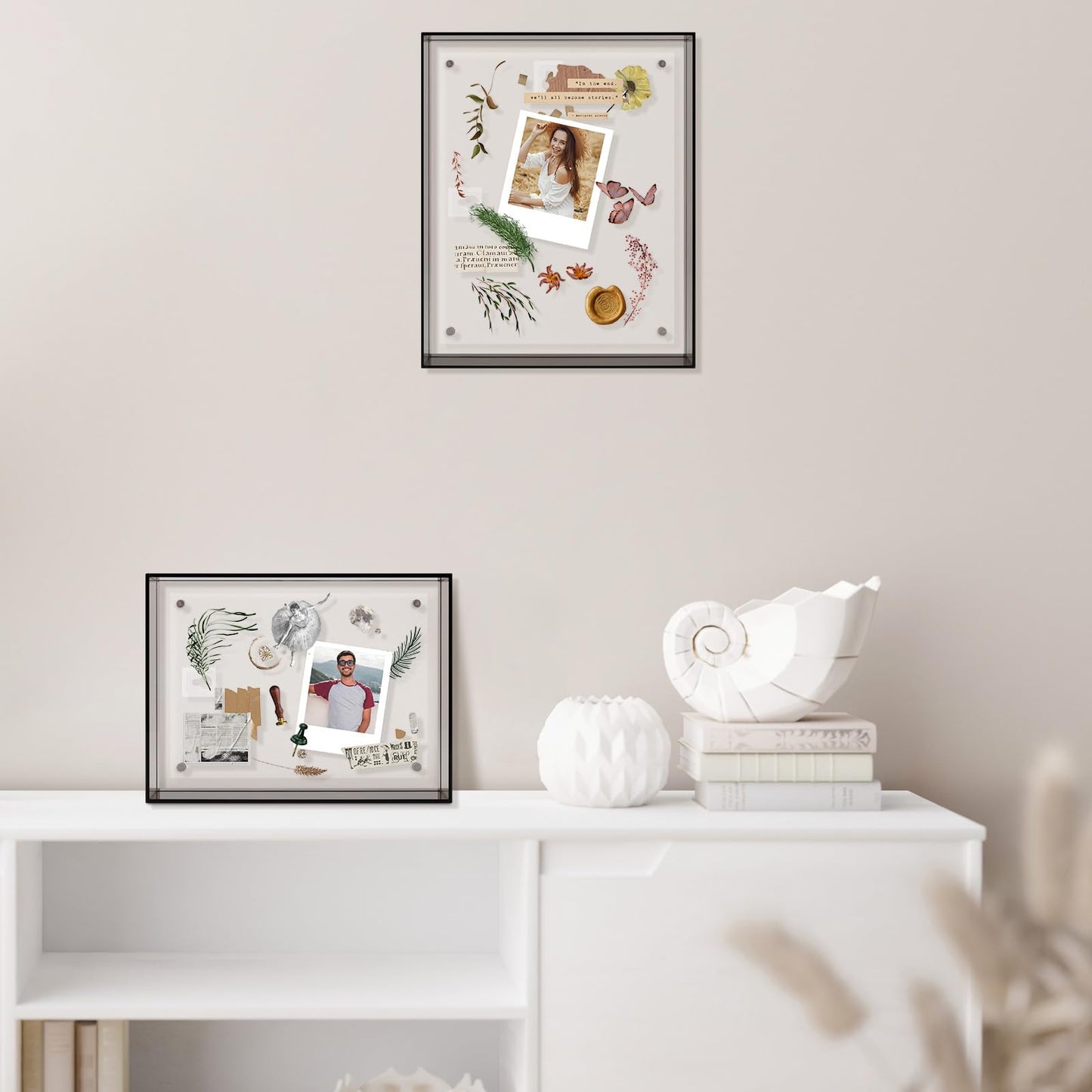 5x7 Acrylic Picture Frame Black - Clear Floating Photo Frames for 5 x 7 Inches Art Print - Individual for Tabletop Display - With Hangers for Wall Mount Horizontal or Vertical - 1 Pack