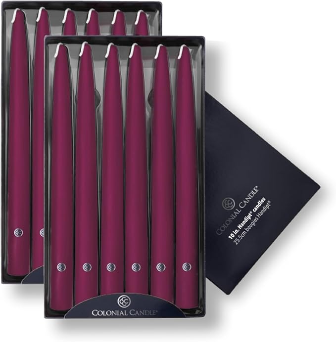 Colonial Candle Unscented Taper Candle, Handipt Collection, Mulberry, 10 in, Pack of 12 - Up to 8 Hours Burn