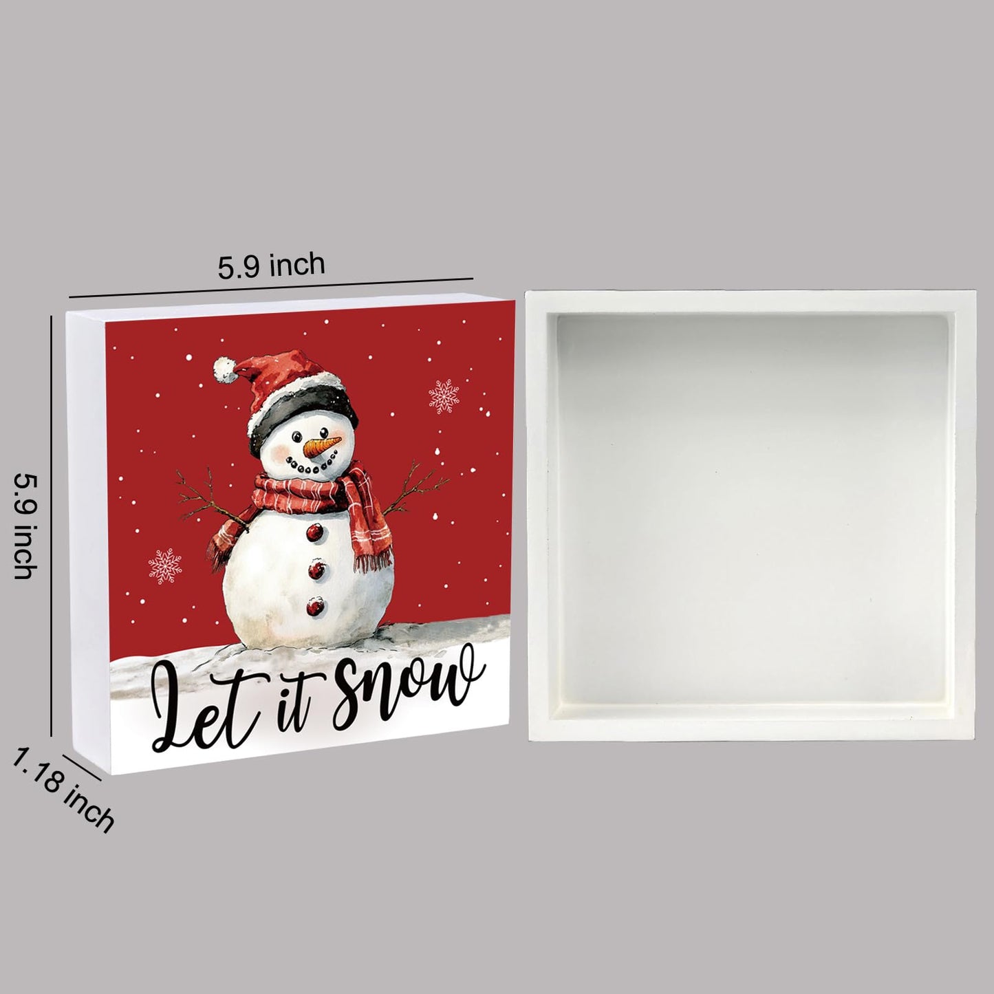Christmas Table Decorations Christmas Decor Indoor Home Room Winter Snowman Let It Snow Office Bathroom Wood Box Sign Rustic Wooden Shelf Desk Decor Season Sign House Warming Gifts 5.9 x 5.9 Inch