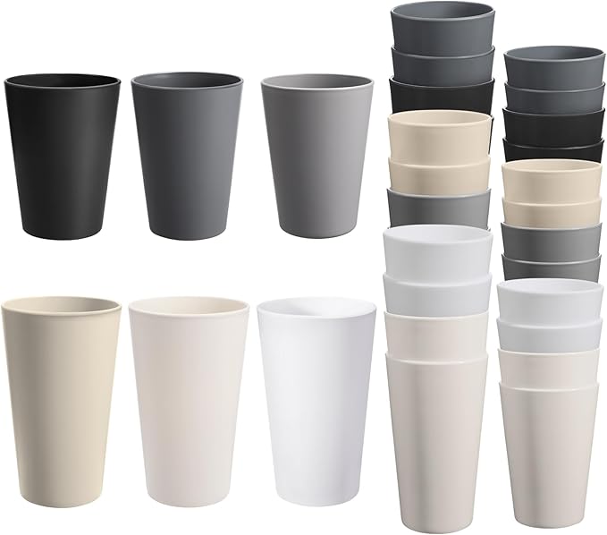 HEYCOME 24 Pcs Unbreakable Plastic Cups Set, 12 Pcs 14 oz and 12 Pcs 20 oz Reusable Plastic Cups, Stackable Water Tumblers, Drinking Cup for Kitchen, BPA-free, Dishwasher and Microwave Safe, 6 Colors