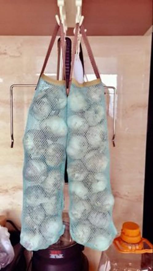 Ahyuan Hanging Mesh Storage Bags 5 Pack Onion Garlic Potatoes Net Mesh Bag Long and Large Reusable Net Produce Bags for Fruit Veggies Garbage Bag for Home RV Camper