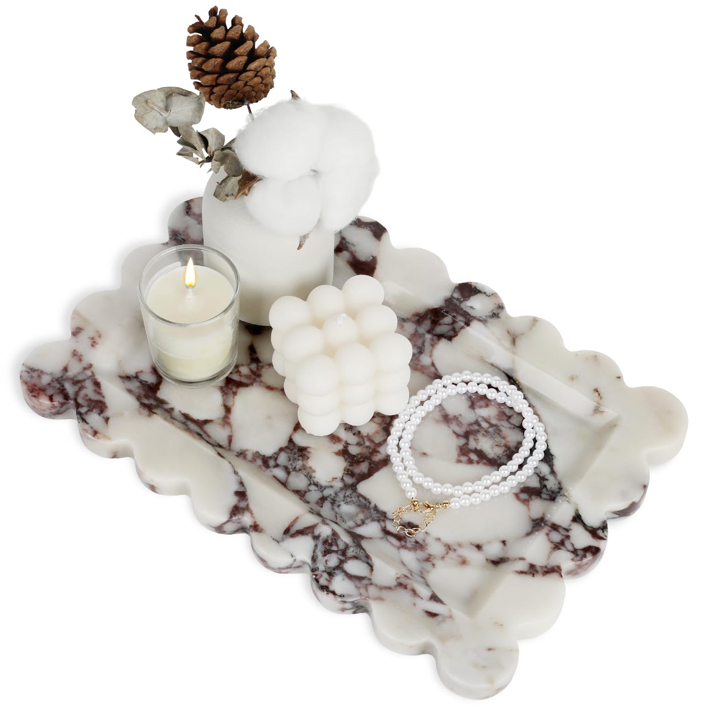 Xosody 100% Natural Marble Vanity Tray - Real Stone Storage Organizer for Bathroom/Kitchen/Vanity/Dresser, Countertop Tray for Perfume, Jewelry, Home Decor, 11.8 x 7.8 x 0.7 Inch